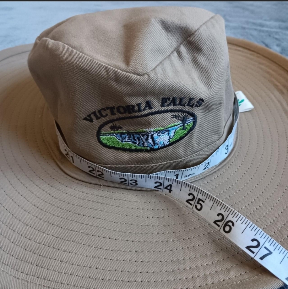 Vintage Victoria Falls Khaki Safari Sun Hat Wide Brim Embroidered Waterfall Cap - Picture 7 of 8